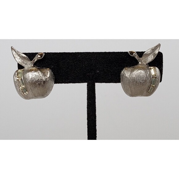 VTG Judy Lee Demi Parure Silvertone & Baguette Apple Clip Earrings & Brooch Set - Picture 9 of 11